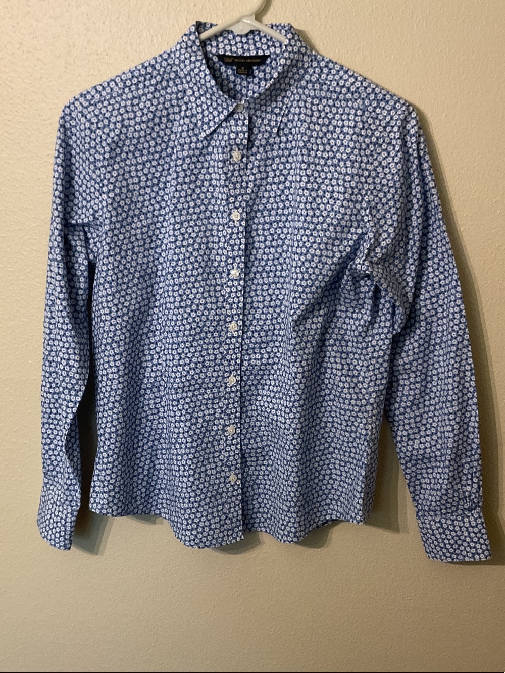 "346" Brooks Brothers 100% Cotton Blue Micro Floral Button-Up Shirt Size 6